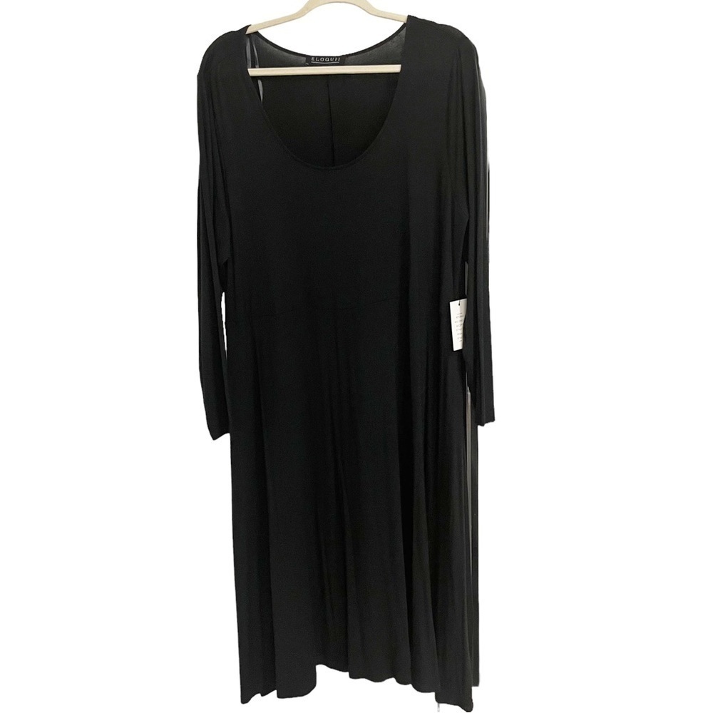 Eloquii NWT Black Long Sleeve Jersey Knit Fit & Flare Midi Dress Sz 20
